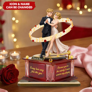 Personalized Couple Dancing Rotating 2-Layered Wooden Plaque With Names & Icons - Wedding Keepsake Valentine's Day Gift For Husband & Wife