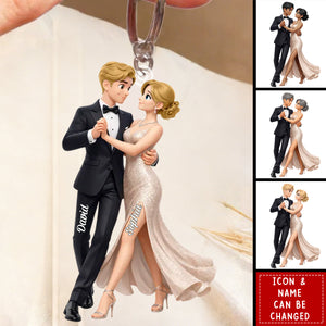 Personalized 3D Effect Elegant Dancing Couple Acrylic Keychain With Names & Icons - Anniversary Valentine's Day Gift For Lover Couple