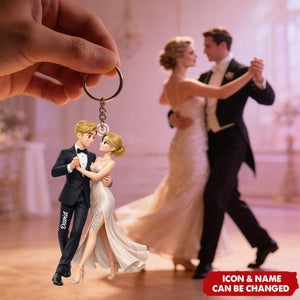 Personalized 3D Effect Elegant Dancing Couple Acrylic Keychain With Names & Icons - Anniversary Valentine's Day Gift For Lover Couple