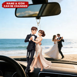 Personalized 3D Effect Elegant Dancing Couple Acrylic Ornament With Names & Icons - Romantic Valentine's Day Gift For Him & Her