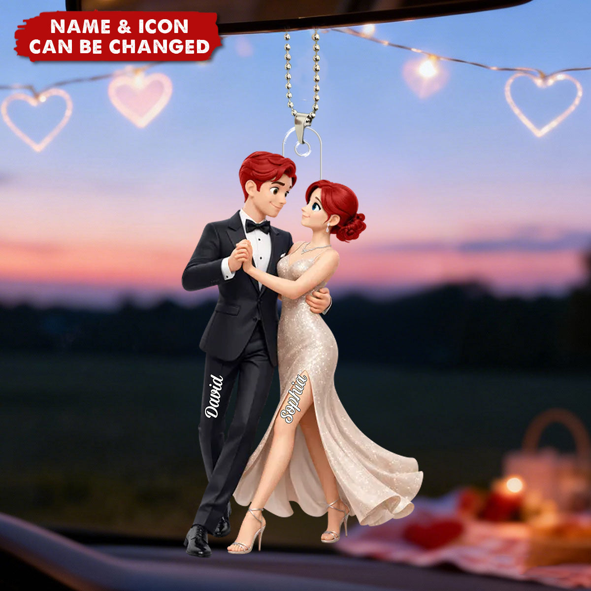 Personalized 3D Effect Elegant Dancing Couple Acrylic Ornament With Names & Icons - Romantic Valentine's Day Gift For Him & Her