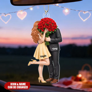 Personalized Elegant Romantic Couple Acrylic Car Ornament With Names & Icons | Unique Valentine's Day Anniversary Gift For Partners & Couples
