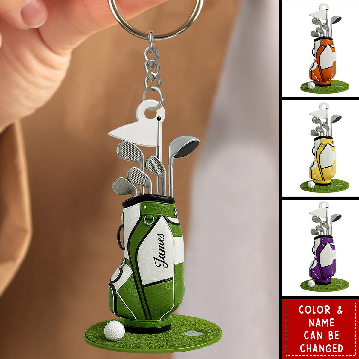 Personalized Golf Bag Acrylic Keychain With Name & Color & Year | Creative  Father's Day Gift For Dad Golf Lovers