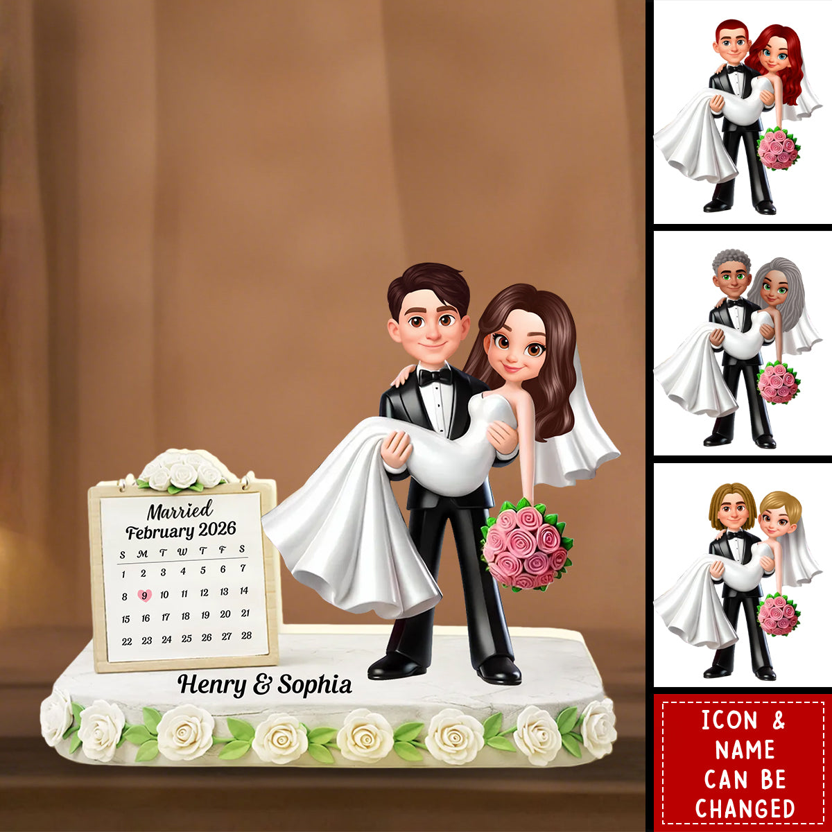 Personalized "Married Since" Calendar Acrylic Light Box With Names & Icons - Anniversary Valentine's Day Gift For Newlyweds & Couples