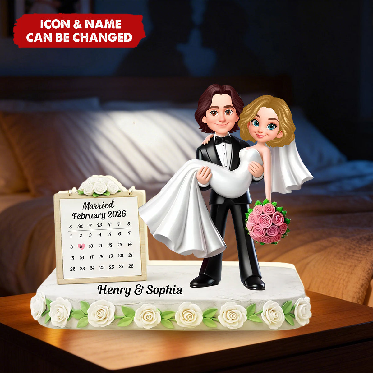 Personalized "Married Since" Calendar Acrylic Light Box With Names & Icons - Anniversary Valentine's Day Gift For Newlyweds & Couples