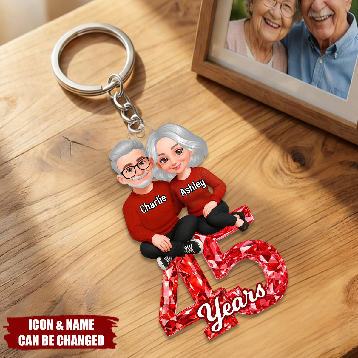 Personalized Couple Sitting Anniversary Date Keychain With Names & Year & Icons | Sentimental Valentine's Day Gift For Boyfriend Girlfriend
