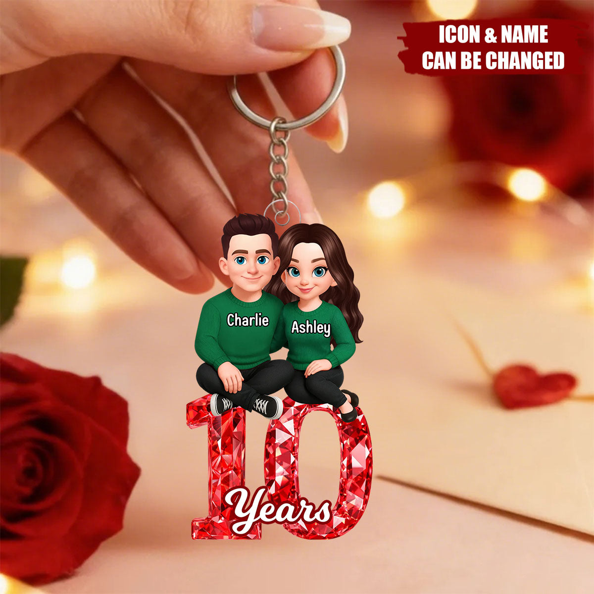 Personalized Couple Sitting Anniversary Date Keychain With Names & Year & Icons | Sentimental Valentine's Day Gift For Boyfriend Girlfriend