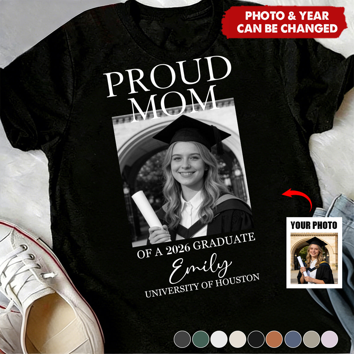 Personalized "Proud Family " Of Graduation T-shirt With Color & Text & Photo & Quote | University Graduation Gift For Proud Couples Family