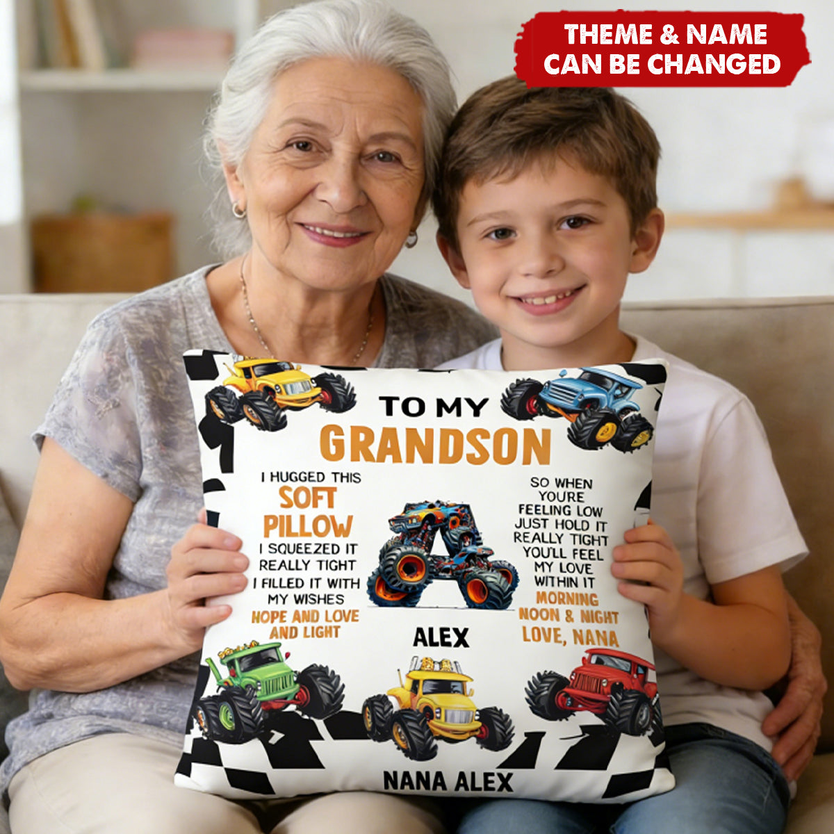 Personalized Alphabet Theme Truck Kid’s Pillowcase With Name & Initial - Creative Nursery Decor Birthday Gift For Kids Or Toddlers