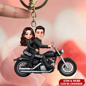 Personalized Motorcycle Biker Couple Acrylic Keychain With Names & Icons - Valentine's Day Anniversary Gift For Biker Lovers & Riders
