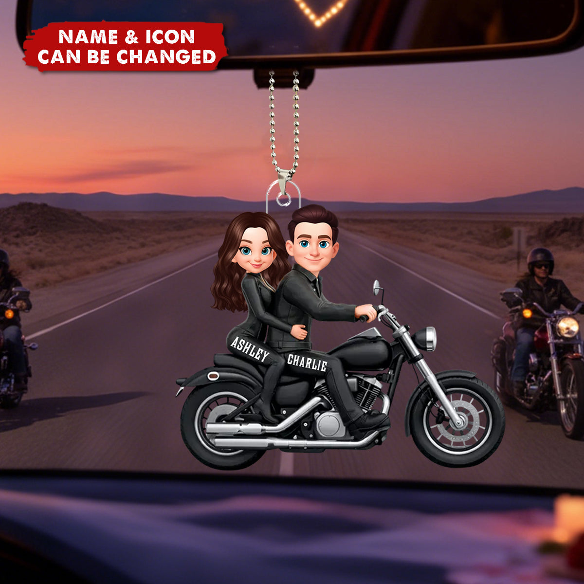 Personalized "Ride Together" Biker Couple Car Ornament With Names & Icons | Creative Anniversary Valentine's Day Gift For Motorcycle  Couples Partners