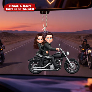 Personalized "Ride Together" Biker Couple Car Ornament With Names & Icons | Creative Anniversary Valentine's Day Gift For Motorcycle  Couples Partners