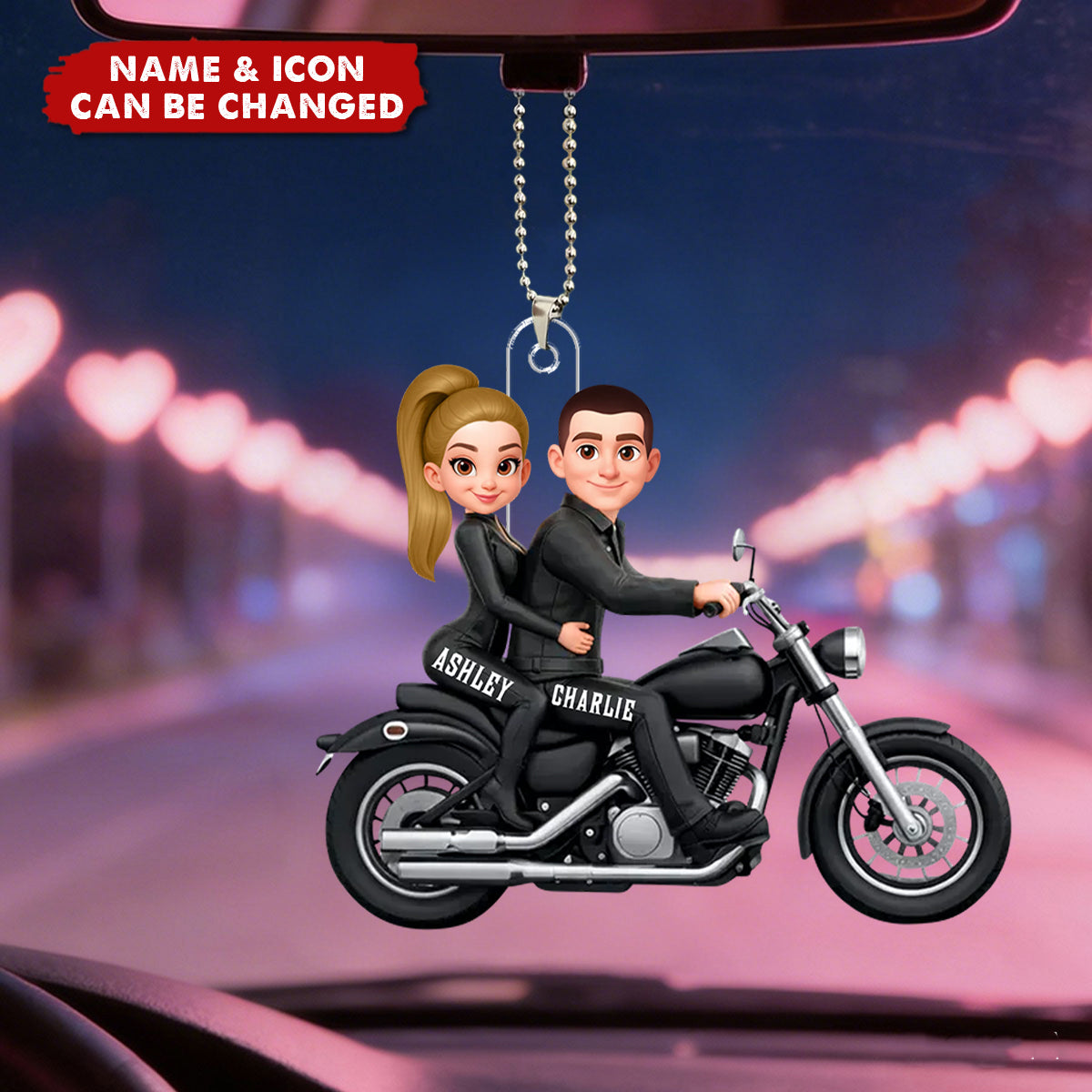 Personalized "Ride Together" Biker Couple Car Ornament With Names & Icons | Creative Anniversary Valentine's Day Gift For Motorcycle  Couples Partners