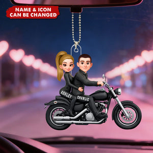 Personalized "Ride Together" Biker Couple Car Ornament With Names & Icons | Creative Anniversary Valentine's Day Gift For Motorcycle  Couples Partners