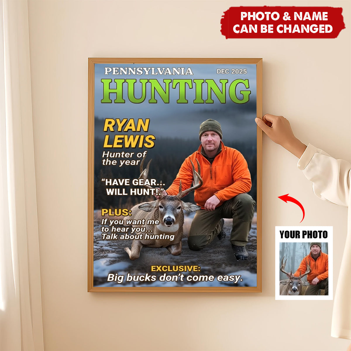 Personalized Magazine Style Hunting Poster With Photo & Name & Date & Quote | Unique Father’s Day Christmas Gift For Dad Hunters Outdoorsmen