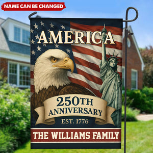 Personalized U.S. 250th Anniversary Patriotic Garden Flag With Family Name & Bald Eagle - Independence Day Decor For Dad And Grandpa