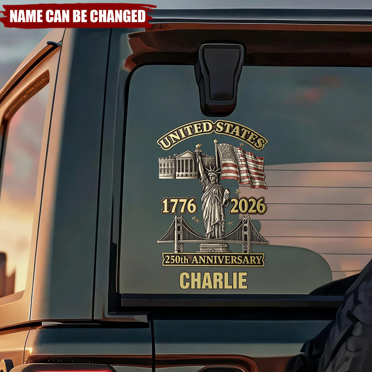 Personalized U.S. 250th Anniversary Patriotic Car Decal With Name & National Landmarks - Independence Day Decor For Proud Americans