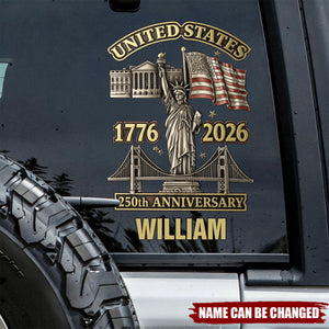 Personalized U.S. 250th Anniversary Patriotic Car Decal With Name & National Landmarks - Independence Day Decor For Proud Americans