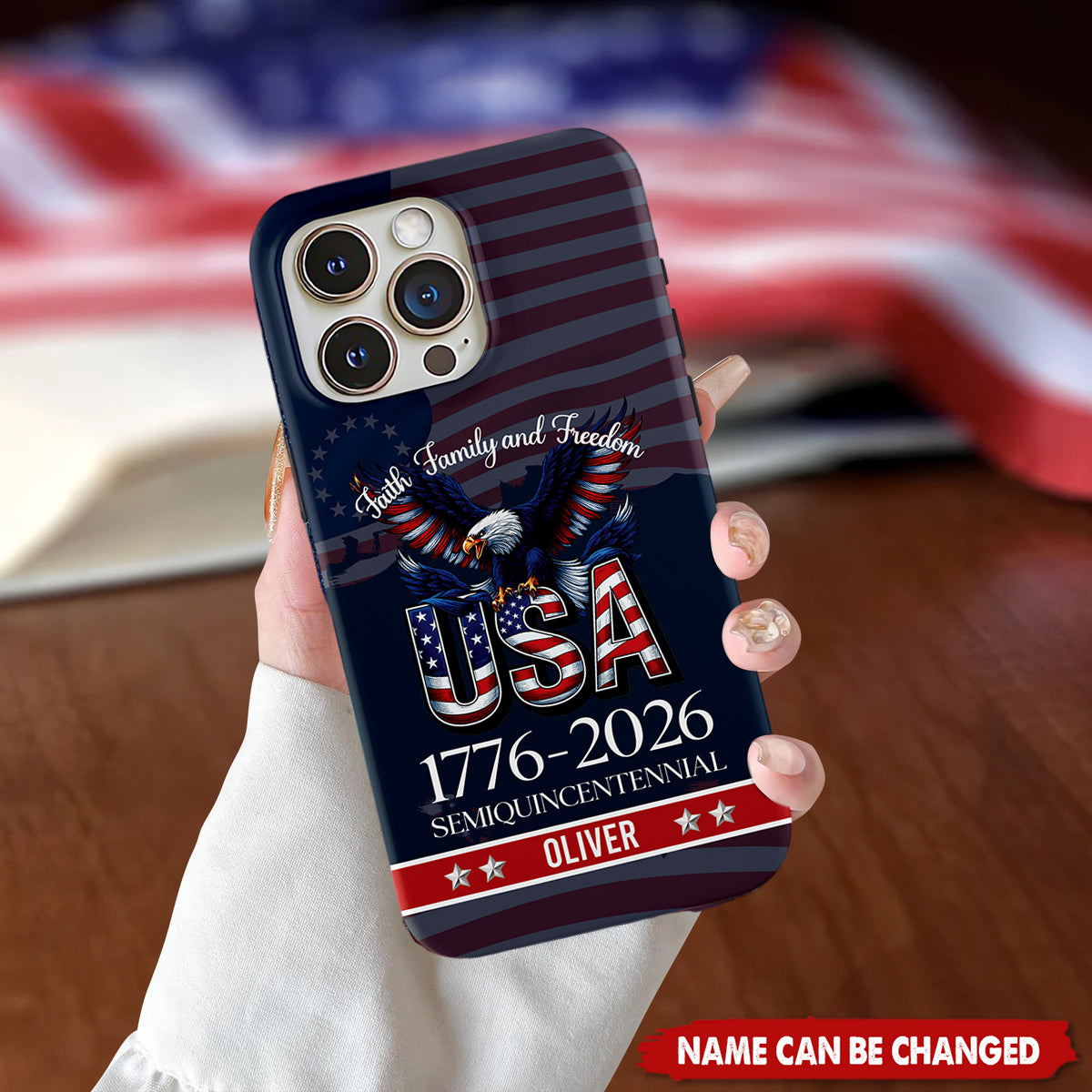 Personalized Faith Family & Freedom Phone Case With Name & Model Number | Commemorative 2026 US 250th Anniversary Gift For Family & Friends