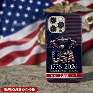 Personalized Faith Family & Freedom Phone Case With Name & Model Number | Commemorative 2026 US 250th Anniversary Gift For Family & Friends
