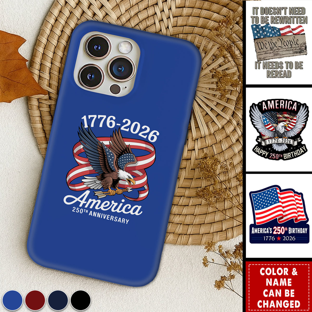 Personalized USA 250th Anniversary Phone Case With Color & Design | Commemorative 2026 US 250th Anniversary Gift For Patriotic Men Women