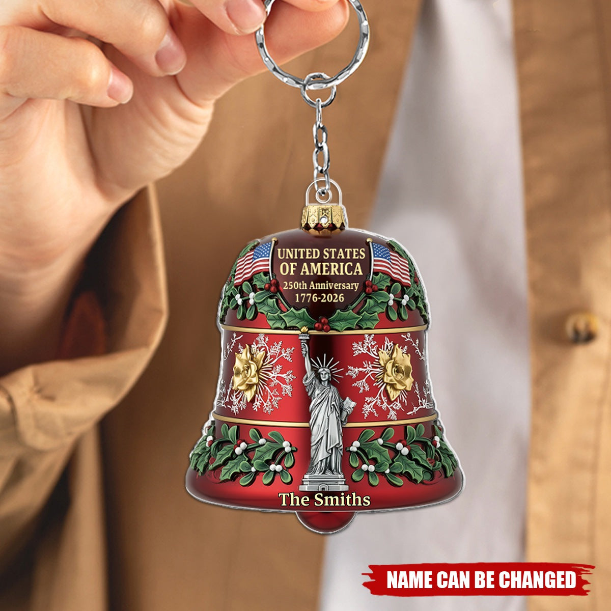 Personalized United States 250th Anniversary Bell Keychain With Names | 2026 Heartfelt Gift For Families