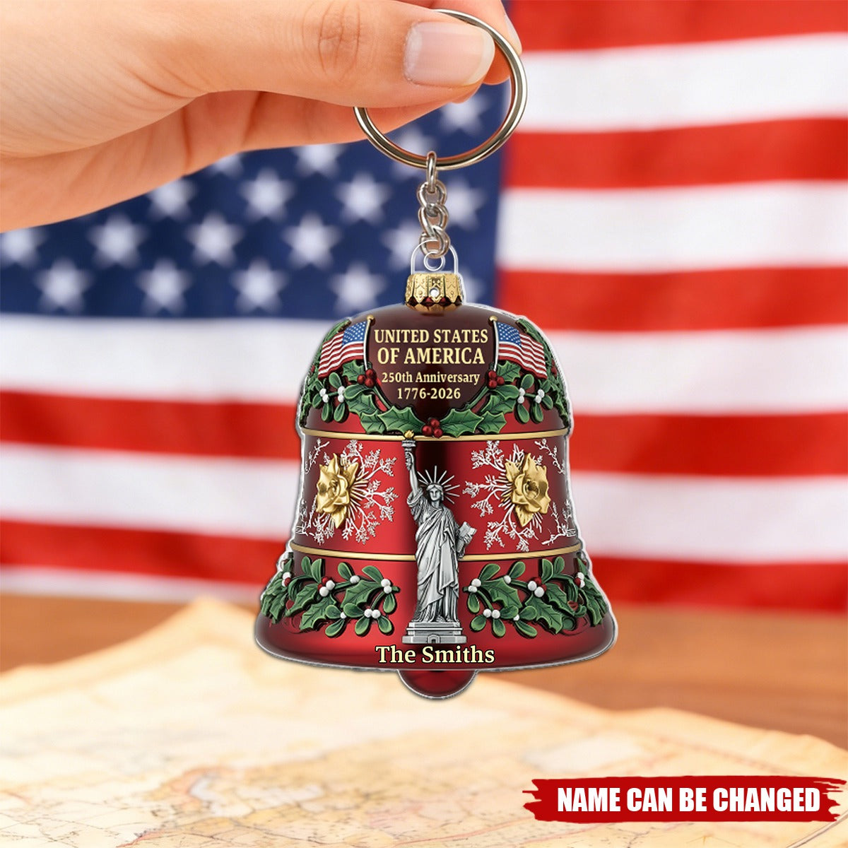 Personalized United States 250th Anniversary Bell Keychain With Names | 2026 Heartfelt Gift For Families