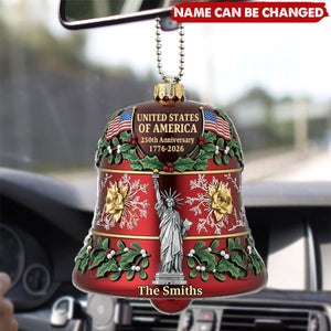 Personalized United States 250th Anniversary Bell Acrylic Car Ornament With Name | Heartfelt Birthday Or Family Reunion Gift For Family & friends