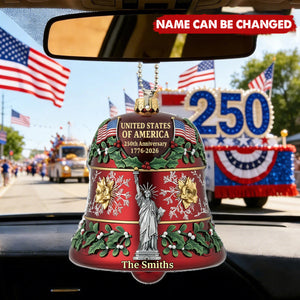 Personalized United States 250th Anniversary Bell Acrylic Car Ornament With Name | Heartfelt Birthday Or Family Reunion Gift For Family & friends