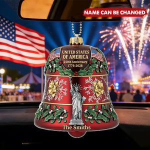Personalized United States 250th Anniversary Bell Acrylic Car Ornament With Name | Heartfelt Birthday Or Family Reunion Gift For Family & friends