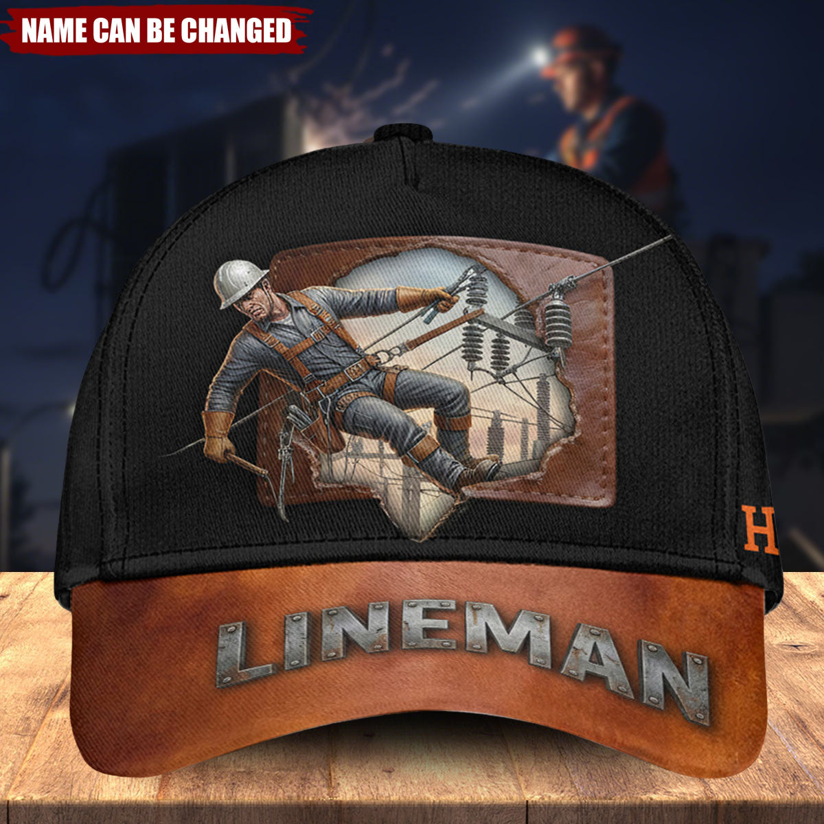 Personalized Breathable Lineman Classic Cap With Name | Lineman Heart Graphic | Father's Day Gift For Electricians Husbands & Power Workers