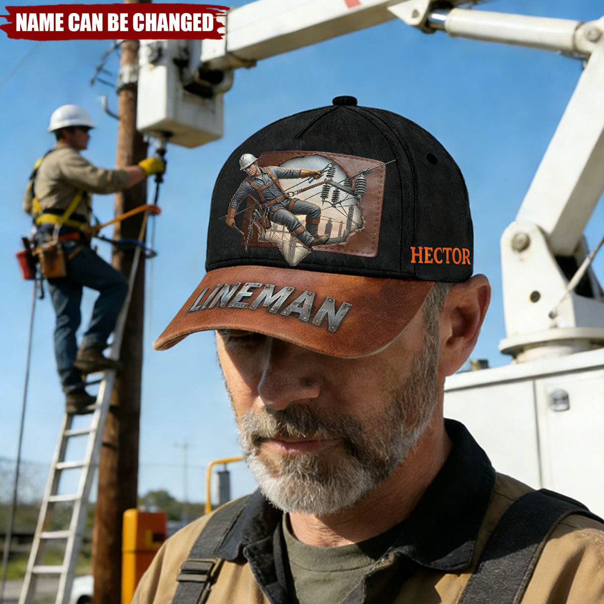 Personalized Breathable Lineman Classic Cap With Name | Lineman Heart Graphic | Father's Day Gift For Electricians Husbands & Power Workers