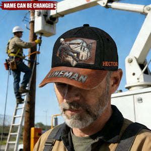 Personalized Breathable Lineman Classic Cap With Name | Lineman Heart Graphic | Father's Day Gift For Electricians Husbands & Power Workers