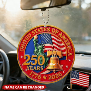 Personalized USA 250th Anniversary Liberty Bell Car Ornament With Name | Commemorative 1776-2026 Patriotic Gift For Veterans & Proud Americans