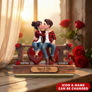 Personalized Eternal Rose LOVE Couple Forever Together Wooden Plaque With Names & Icons | Heartfelt Valentine's Day Anniversary Gift For Couples