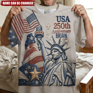 Personalized Patriotic USA 250th Anniversary Pontoon All Over  Shirt With Name | Creative 2026 Independence Day Souvenir For Proud Americans