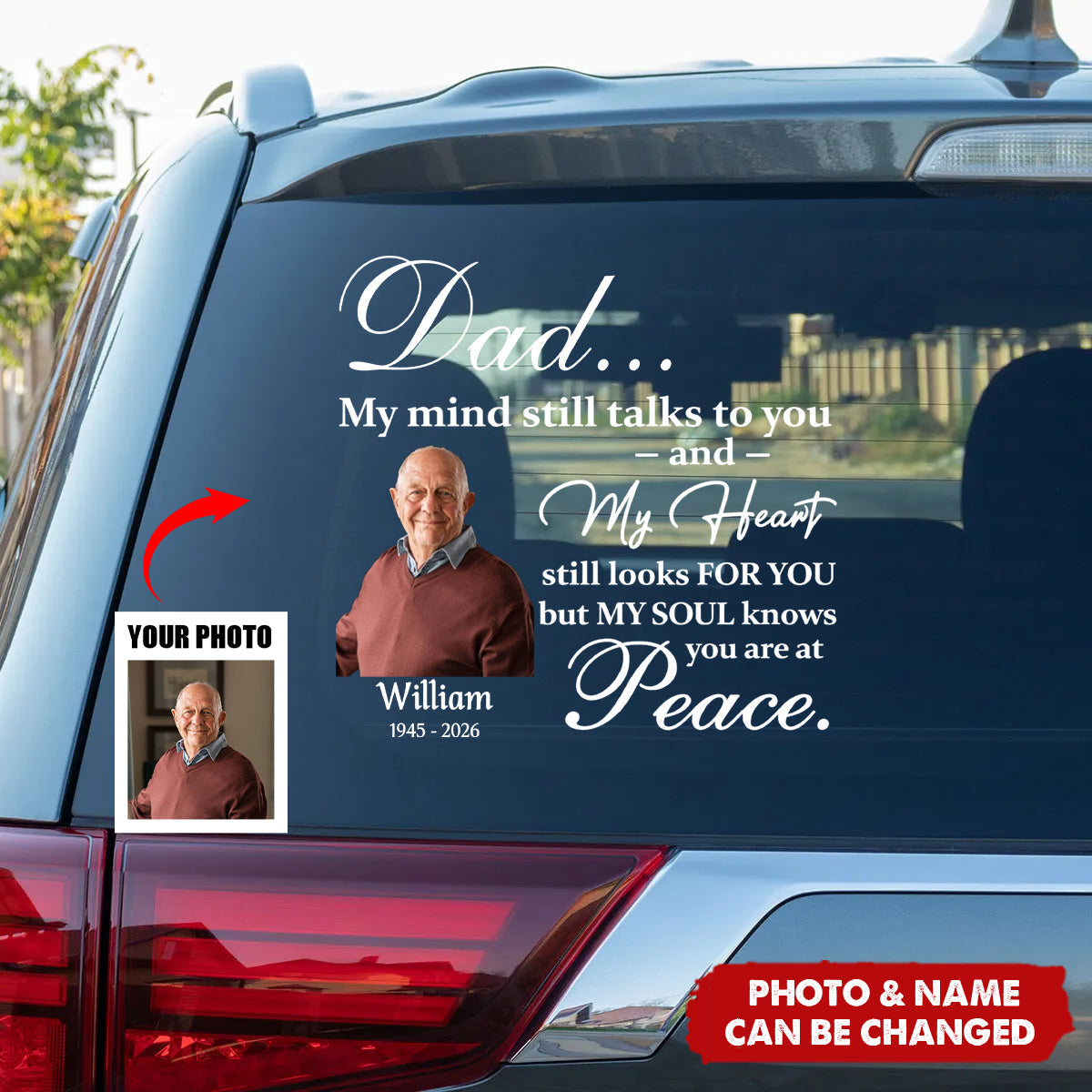 Personalized "My Mind Still Talks To You"Car Window Decal With Photo & Name - Creative Memorial Tribute Gift For Loss Of  Families