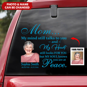 Personalized "My Mind Still Talks To You"Car Window Decal With Photo & Name - Creative Memorial Tribute Gift For Loss Of  Families