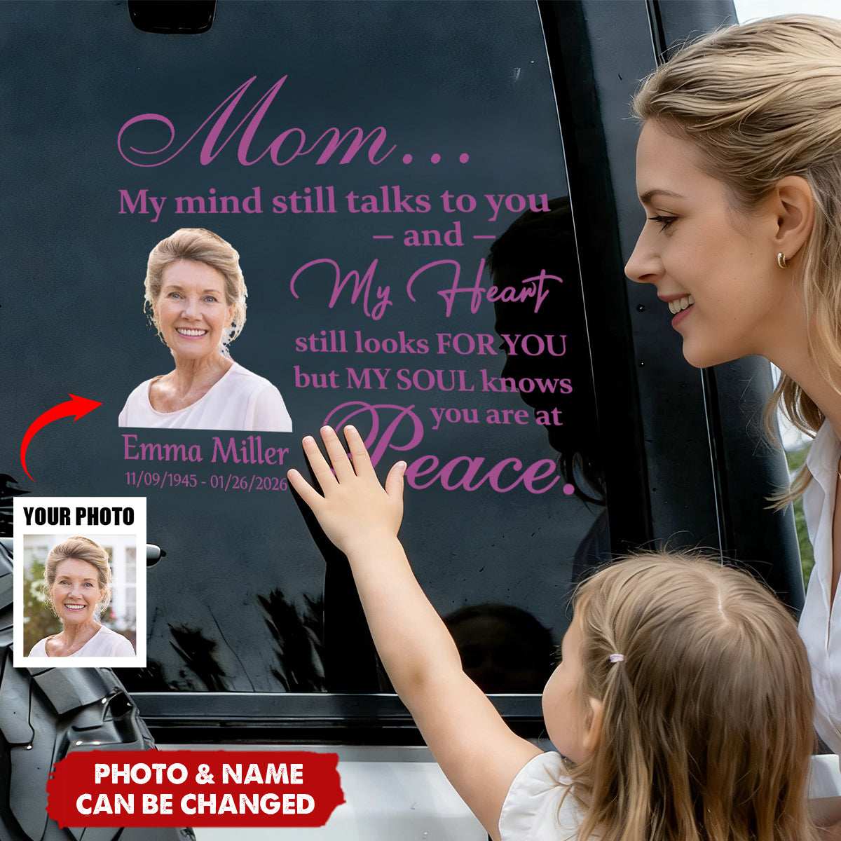 Personalized "My Mind Still Talks To You"Car Window Decal With Photo & Name - Creative Memorial Tribute Gift For Loss Of  Families