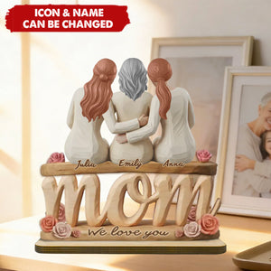 Personalized Hand-Carved Style 2-Layered Wooden Plaque With Names & Mother-Daughter Icons - Creative Mother's Day Gift For Mom & Grandma