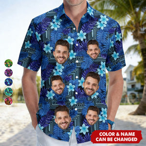 Personalized Kapa Hawaiian Pattern Tropical Aloha Shirts With Color & Face Photos | Unique Father's Day Surprise For Husband Dad