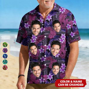 Personalized Kapa Hawaiian Pattern Tropical Aloha Shirts With Color & Face Photos | Unique Father's Day Surprise For Husband Dad