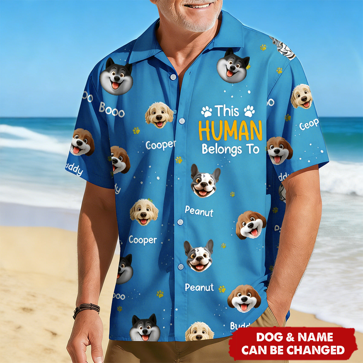 Personalized Hawaiian Shirt With 1-10 Dogs Design & Names & Color | Funny "This Human Belongs To" Father's Day Gift For Pet Lovers Men Dad