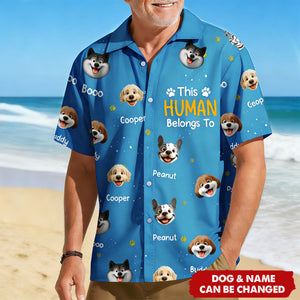 Personalized Hawaiian Shirt With 1-10 Dogs Design & Names & Color | Funny "This Human Belongs To" Father's Day Gift For Pet Lovers Men Dad