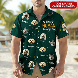 Personalized Hawaiian Shirt With 1-10 Dogs Design & Names & Color | Funny "This Human Belongs To" Father's Day Gift For Pet Lovers Men Dad