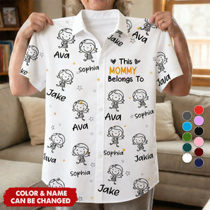Personalized "This Belongs To" Stick Figure Hawaiian Shirt With Kid Doodles & Names - Creative Mother's Day Gift For Mom & Nana