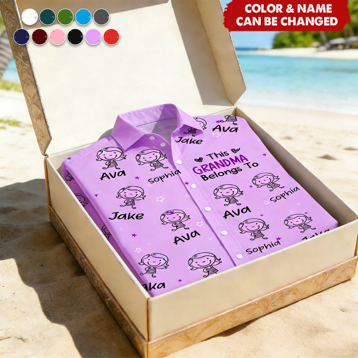 Personalized "This Belongs To" Stick Figure Hawaiian Shirt With Kid Doodles & Names - Creative Mother's Day Gift For Mom & Nana