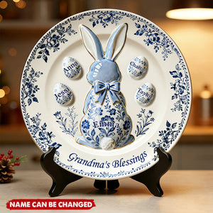 Personalized Grandma's Blessing Easter Round Plate With 1-8 Grandkids' Names | Spring Home Decor Easter's Day Gift For Grandma
