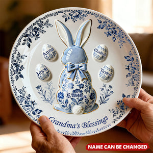 Personalized Grandma's Blessing Easter Round Plate With 1-8 Grandkids' Names | Spring Home Decor Easter's Day Gift For Grandma
