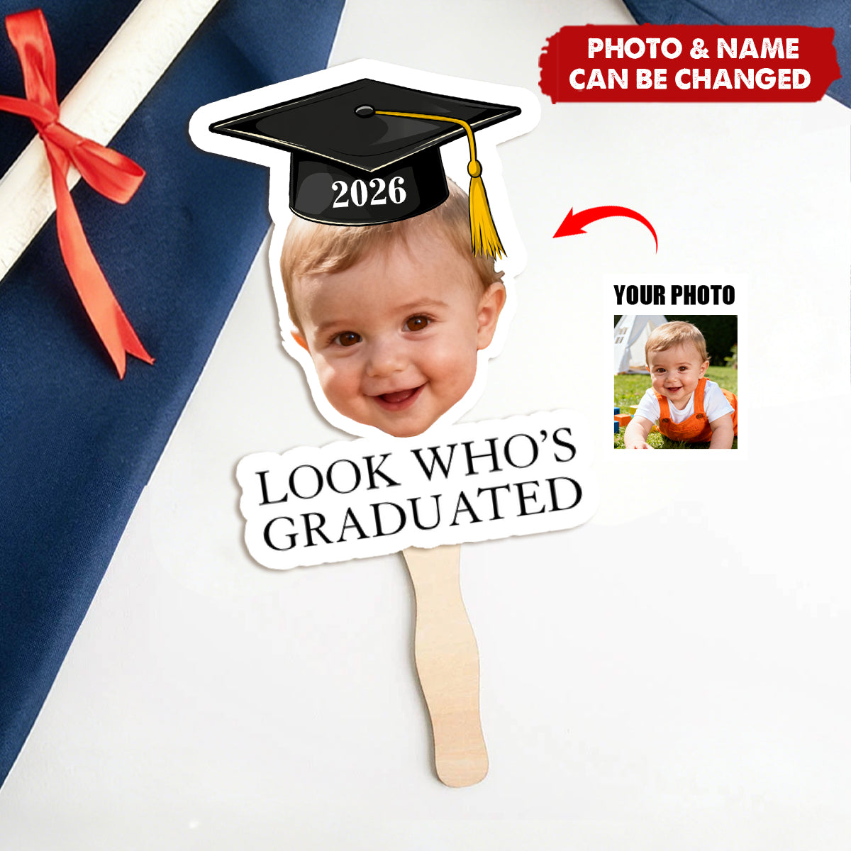 Personalized Graduation Fan With Childhood Photo | Gift For Class of 2026